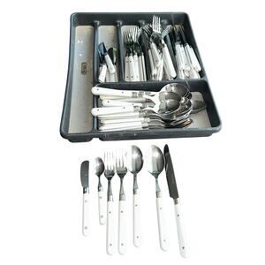 57 pieces vintage Eme Italy flatware set white handle stainless